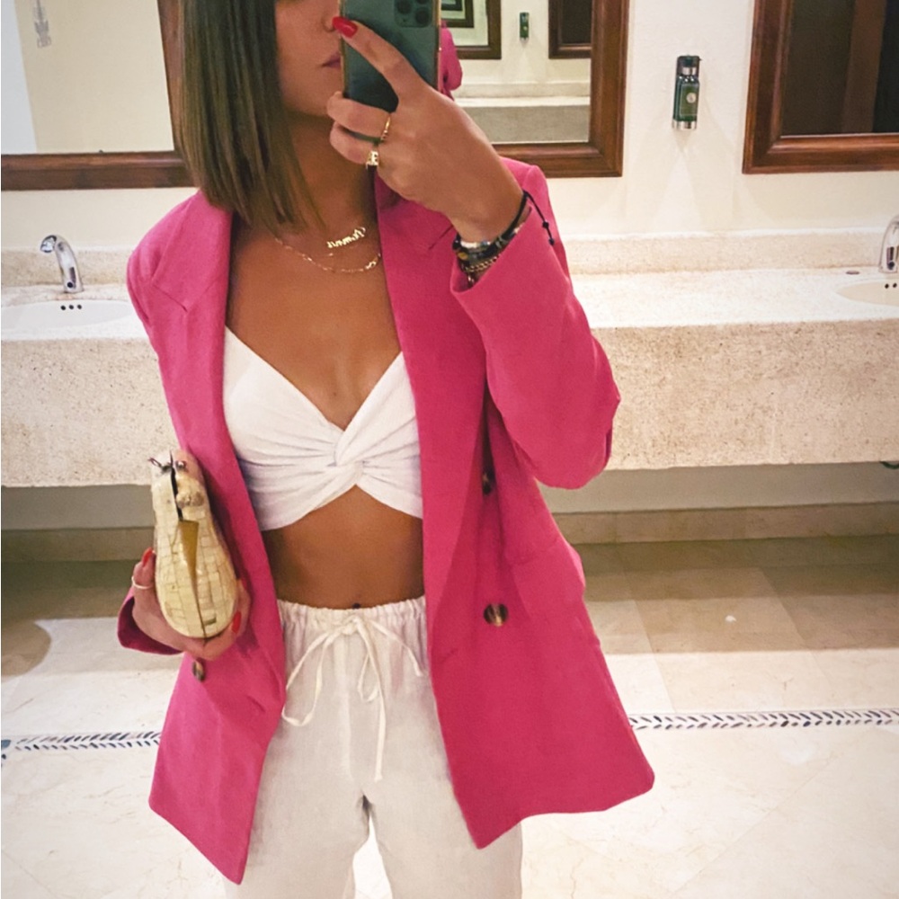 Topshop Bold Shoulder Double Breasted Blazer Pink